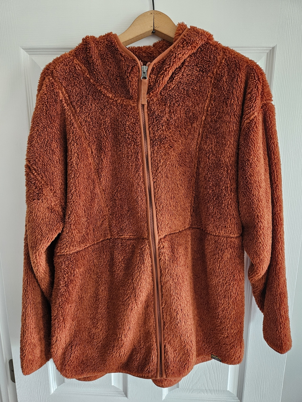 L.L. Bean Women's Sherpa Fleece Hooded Teddy Jacket in Burnt Orange - Large